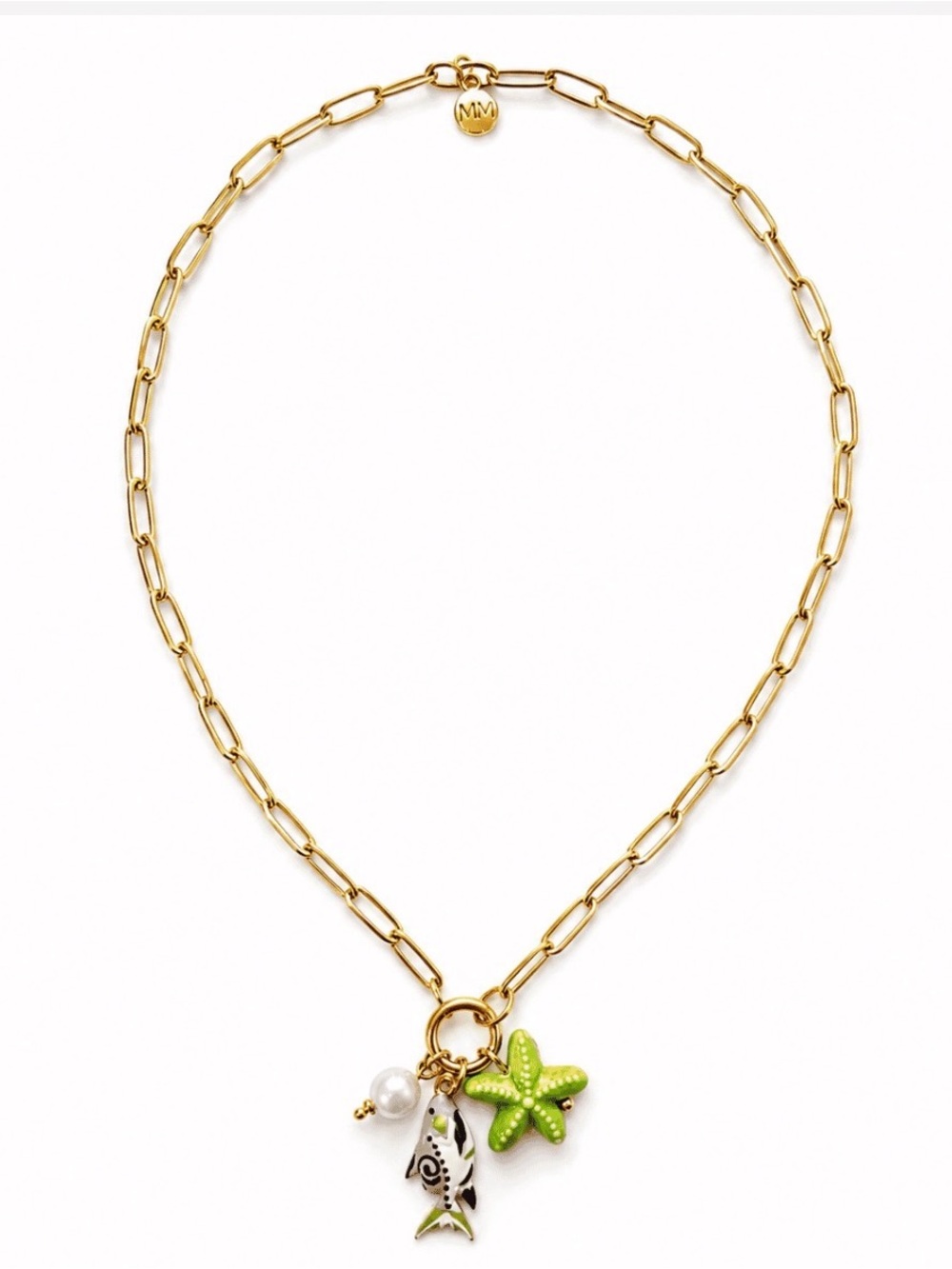 NWT MAYAMAR 18K Gold Plated Fish Starfish Charm Necklace